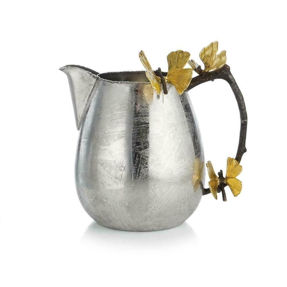 Michael Aram Butterfly Ginkgo 92oz Hand Textured Pitcher Silver Stainless Steel: Michael Aram Butterfly Ginkgo 92oz Hand Textured Pitcher Silver Stainless Steel Introducing the exquisite Michael Aram Butterfly Ginkgo Pitcher, a stunning blend of artistry and functionality. This ha