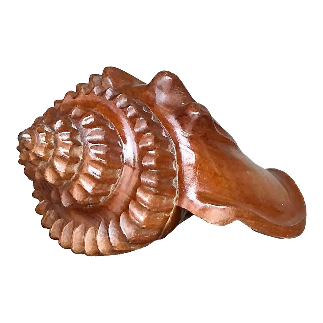 Vintage Hand-Carved Wooden Conch Shell Sculpture 11" L: Vintage Hand-Carved Wooden Conch Shell Sculpture 11" L Enhance your living space with this exquisite vintage hand-carved wooden conch shell sculpture, embodying organic coastal elegance. Crafted from