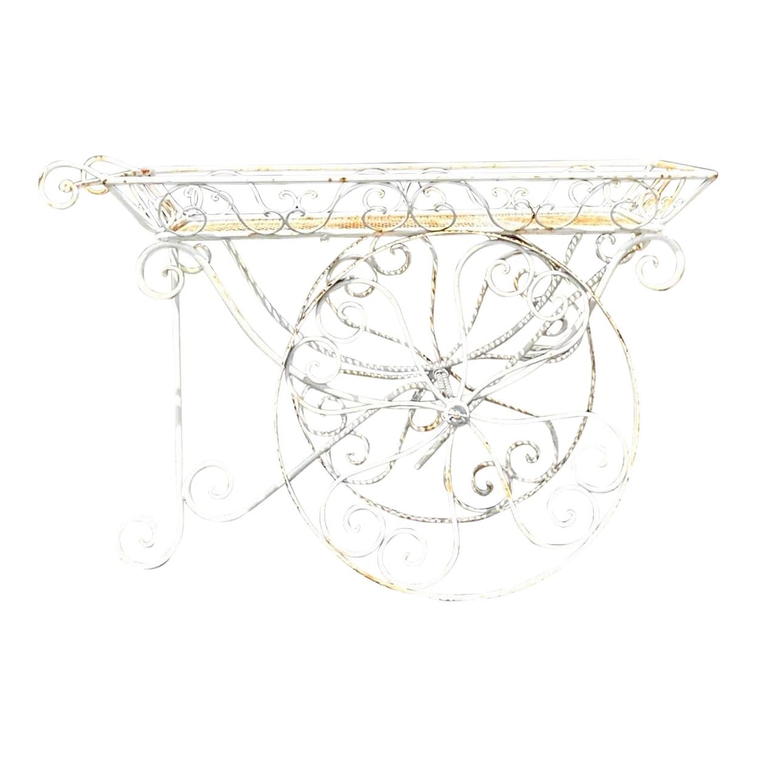 Mid Century Modern Wrought Iron Bar Cart White Vintage Elegance: Mid Century Modern Wrought Iron Bar Cart White Vintage Elegance Experience the elegance of mid-century American design with this Vintage Wrought Iron Bar Cart. Meticulously crafted, it features sleek