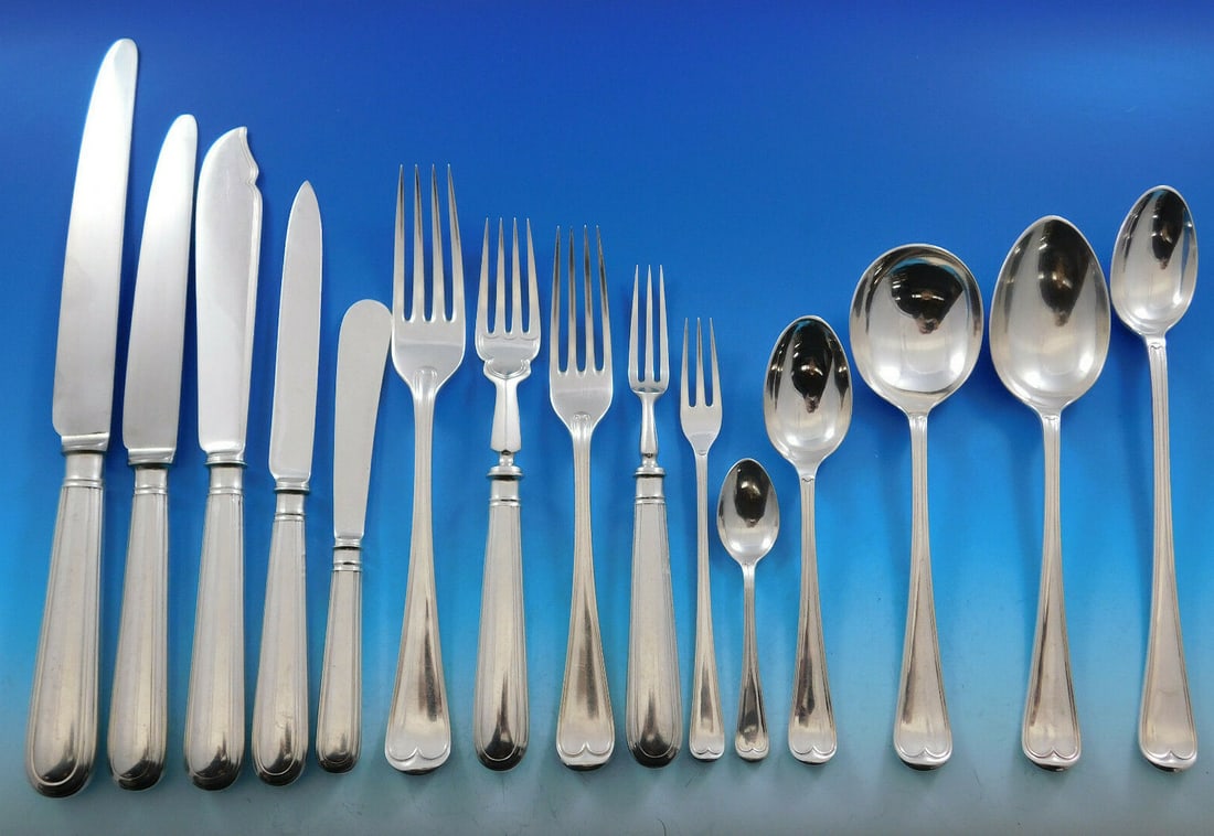 James Robinson Thread Edge Sterling Silver 191 Piece Flatware Set: James Robinson Thread Edge Sterling Silver 191 Piece Flatware Set This stunning Thread Edge flatware set by James Robinson features 191 pieces of exquisite handmade sterling silver, crafted in Sheffie