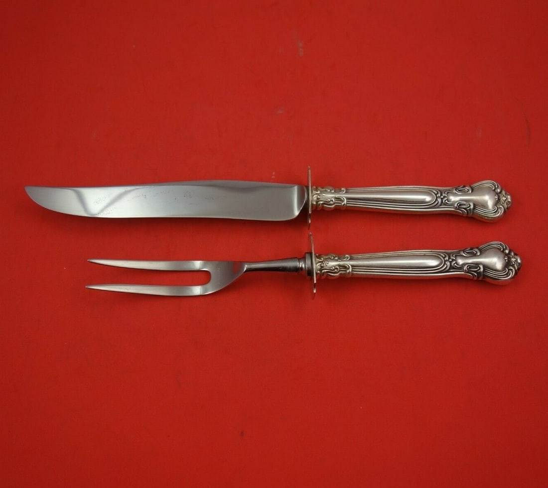 Chantilly Gorham Sterling Silver 2pc Roast Carving Set Knife Fork: Chantilly Gorham Sterling Silver 2pc Roast Carving Set Knife Fork Elevate your dining experience with this exquisite Chantilly by Gorham Sterling Silver Roast Carving Set. This elegant 2-piece set fea