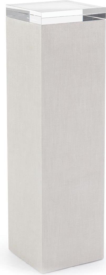 John-Richard Transitional Linen Pedestal Table with Glass Top 42H: John-Richard Transitional Linen Pedestal Table with Glass Top 42H Introducing the Elegant Traditional Linen Pedestal with Glass Top, an exquisite piece that combines functionality with style. This ped