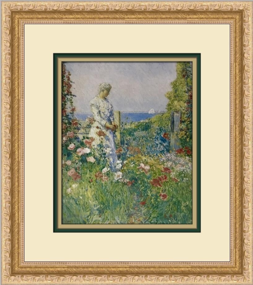 Childe Hassam Celia Thaxter Garden Custom Framed Print 15 x 13: Childe Hassam Celia Thaxter Garden Custom Framed Print 15 x 13 Celebrate the beauty of nature with this stunning print titled "Celia Thaxter in Her Garden" by renowned artist Childe Hassam. This mediu