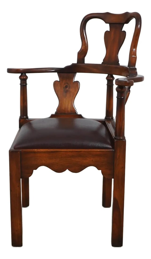Theodore Alexander Chippendale Mahogany Corner Chair with Burgundy Leather Seat: Theodore Alexander Chippendale Mahogany Corner Chair with Burgundy Leather Seat This exquisite Chippendale Style Mahogany Corner Chair blends timeless elegance with high-quality craftsmanship. Crafted