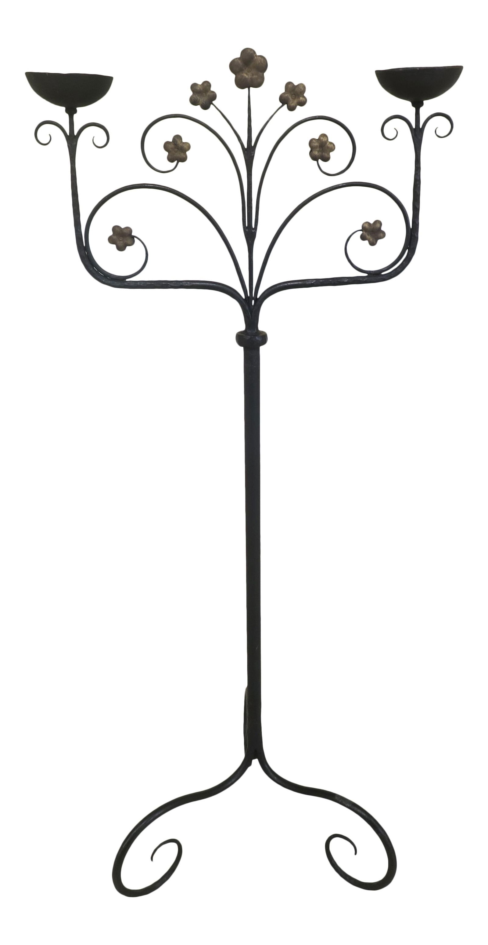 Elegant 53 Inch Hand Crafted Wrought Iron Candlestick with Brass Highlights: Elegant 53 Inch Hand Crafted Wrought Iron Candlestick with Brass Highlights This exquisite handcrafted tall candlestick is a stunning piece made from high-quality wrought iron featuring intricate scro
