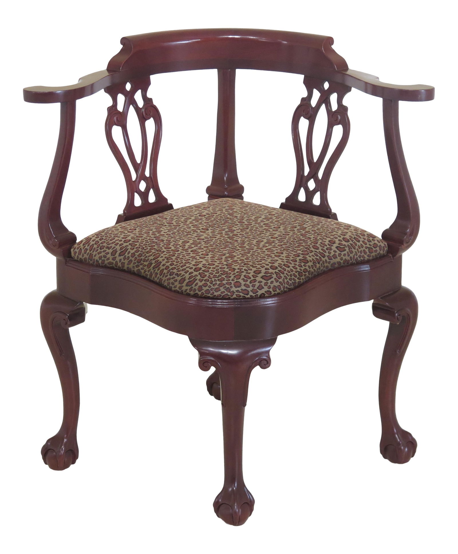 Hancock & Moore Chippendale Mahogany Corner Chair with Ball & Claw Feet: Hancock & Moore Chippendale Mahogany Corner Chair with Ball & Claw Feet This exquisite Hancock & Moore Ball & Claw Mahogany Corner Chair showcases high-quality construction and traditional Chippendale