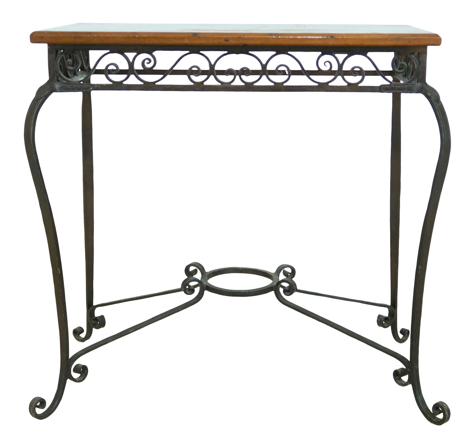 Samuel Yellin Style 1920s Arts & Crafts Iron Table with Wood Top: Samuel Yellin Style 1920s Arts & Crafts Iron Table with Wood Top This exquisite Samuel Yellin Style Arts & Crafts Iron Table showcases a rich blend of durable materials and craftsmanship from the 1920