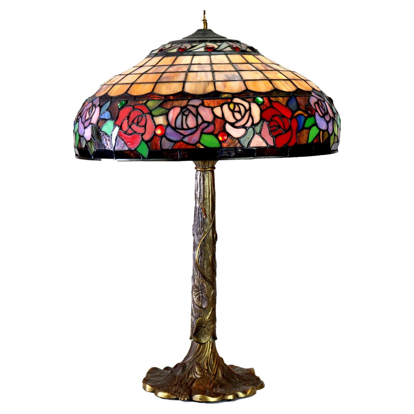 Vintage Tiffany Floral Leaded Stained Glass Table Lamp 26.25in: Vintage Tiffany Floral Leaded Stained Glass Table Lamp 26.25in Illuminate your space with this exquisite Vintage Tiffany School Leaded Stained Glass Floral Table Lamp. Standing at 26.25 inches tall, t