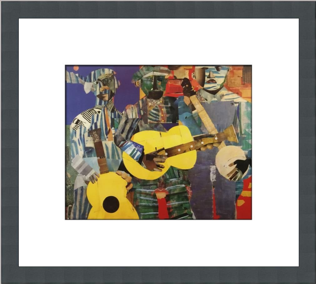 Romare Bearden Three Folk Musicians Custom Framed Cubist Print: Romare Bearden Three Folk Musicians Custom Framed Cubist Print This custom framed print titled "Three Folk Musicians" by renowned artist Romare Bearden showcases a captivating Cubism style. The piece