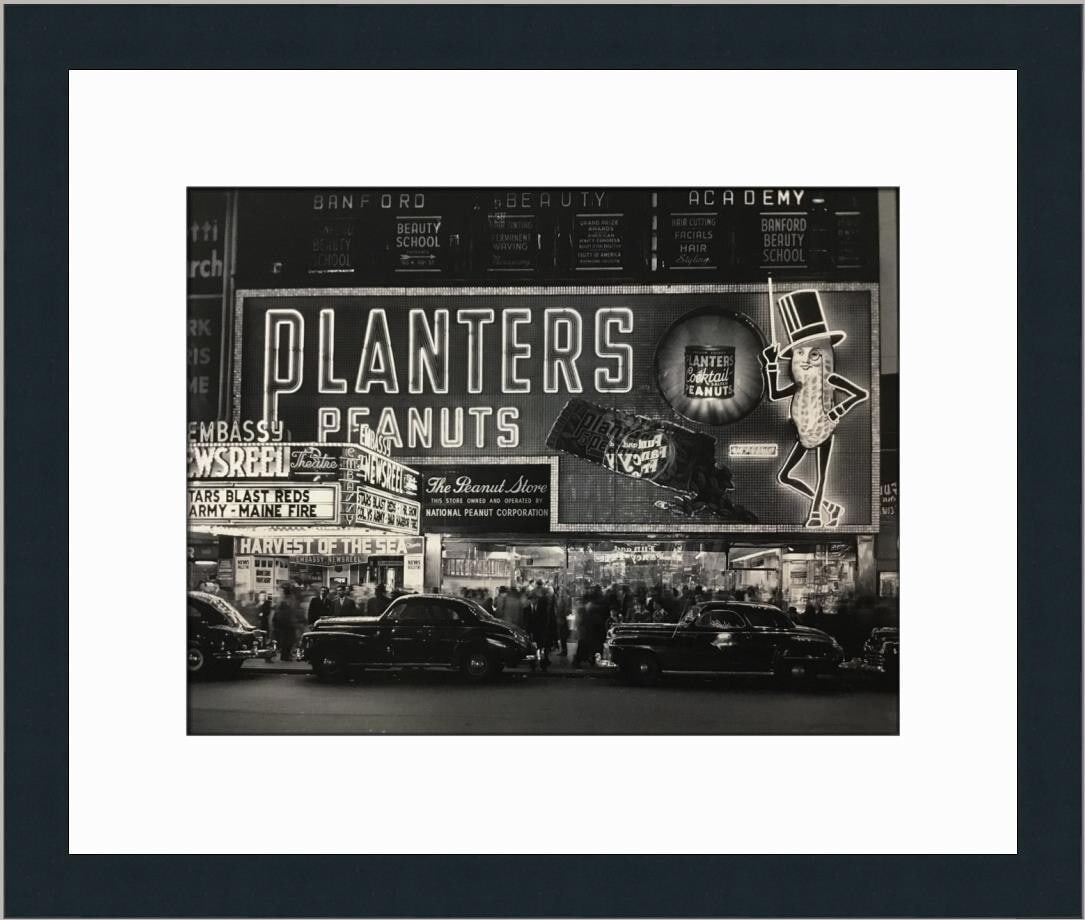 NY 1947 National Peanut Corp Mr. Peanut Sign Custom Framed Print: NY 1947 National Peanut Corp Mr. Peanut Sign Custom Framed Print This custom framed print showcases the iconic NY 1947 National Peanut Corp Mr. Peanut Sign from the Embassy Theatre. Crafted using lith