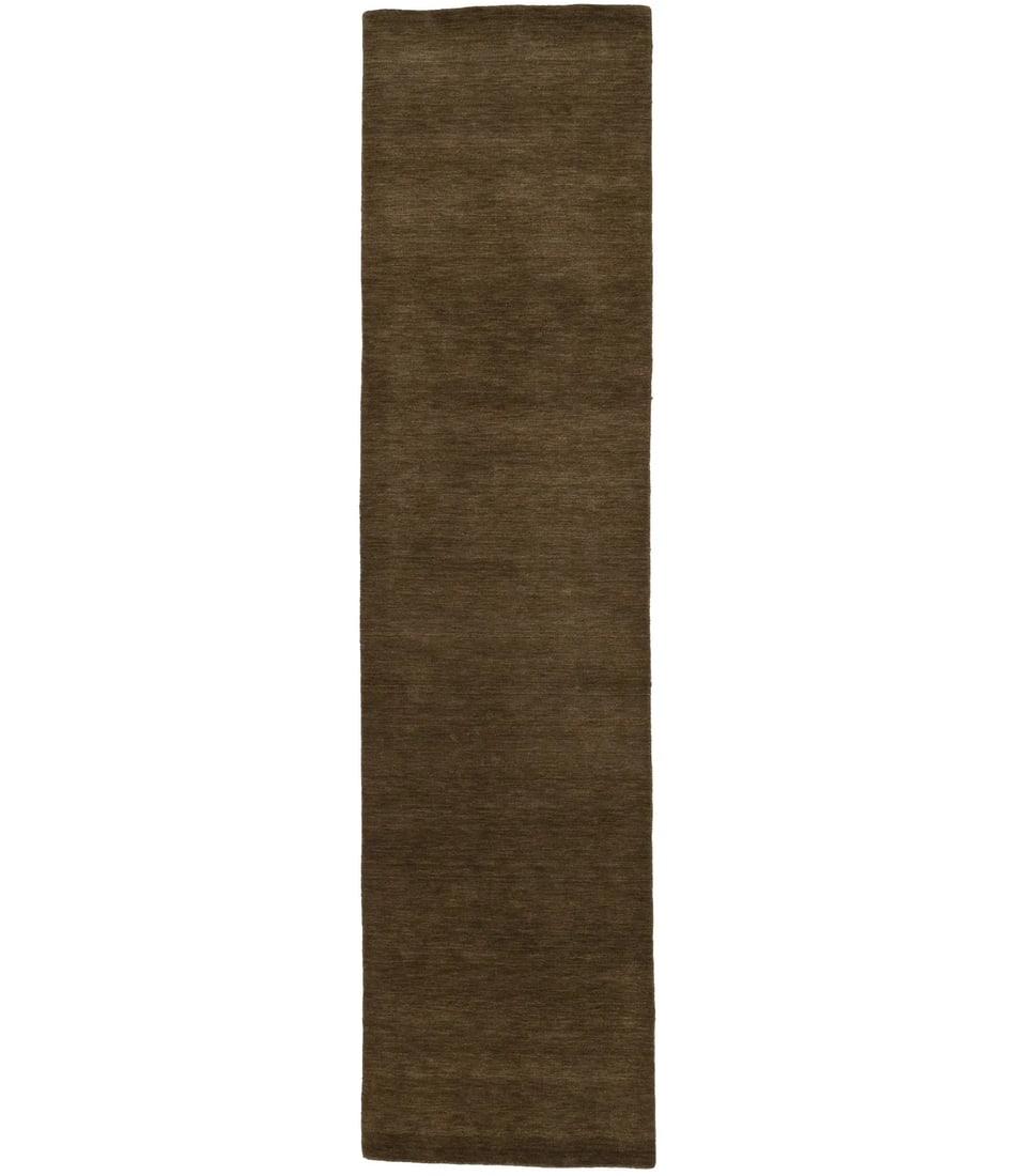 Hand-Loomed Solid Brown 2'11 x 11'9 Gabbeh Wool Runner Rug: Hand-Loomed Solid Brown 2'11 x 11'9 Gabbeh Wool Runner Rug Enhance your home decor with this Solid Brown Hand-Loomed Gabbeh Wool Runner Rug. Measuring 2'11" x 11'9", this elegant rectangular rug featu
