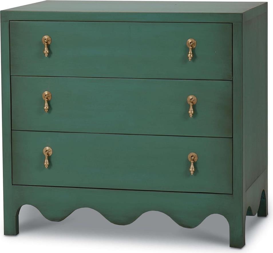 Chloe Willow Green 3-Drawer Dresser by Bramble: Chloe Willow Green 3-Drawer Dresser by Bramble Introducing the Chloe 3-Drawer Dresser, a beautifully crafted piece that combines antique charm with modern functionality. This dresser features a light