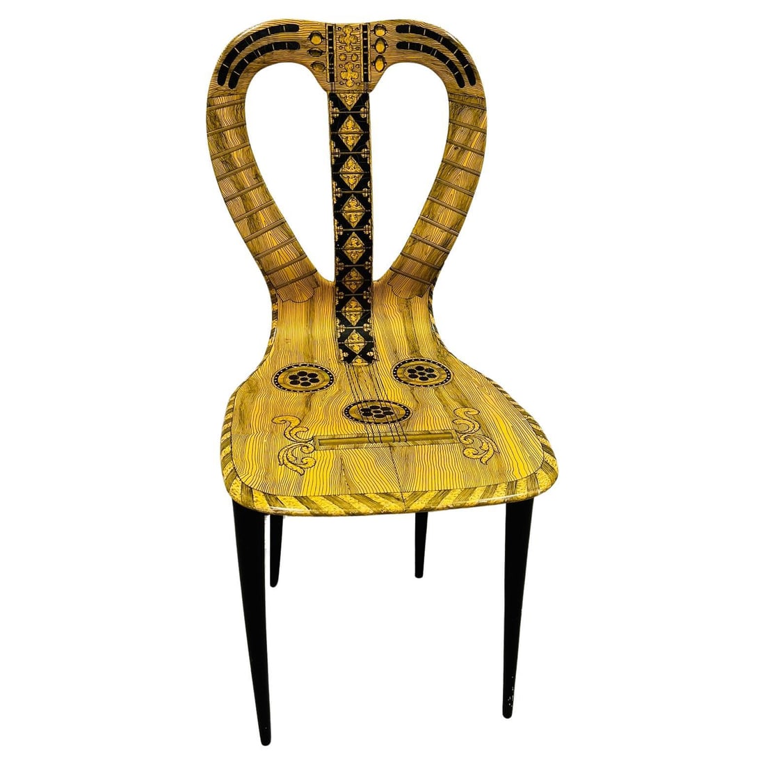 Authentic Piero Fornasetti Musicale Lacquered Italian Chair 1960: Authentic Piero Fornasetti Musicale Lacquered Italian Chair 1960 Discover the exquisite Original Piero Fornasetti "Musicale" Lacquer & Painted Chair, a stunning piece from the Mid-Century Modern era,