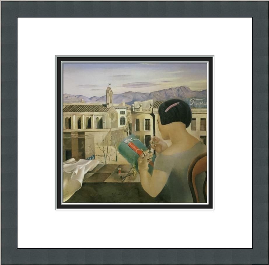 Salvador Dali Woman at the Window Custom Framed Art Print: Salvador Dali Woman at the Window Custom Framed Art Print This stunning print, titled "Woman at the Window at Figueras," by renowned artist Salvador Dali, is a beautiful addition to any art collection