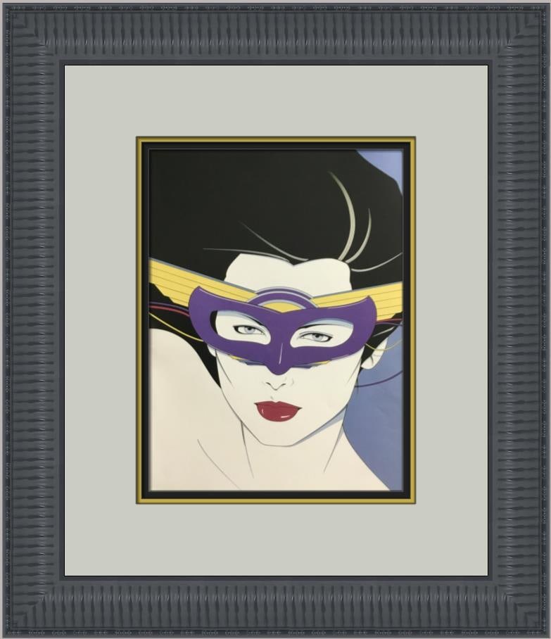 Patrick Nagel Mask Custom Framed Print Art Deco Erotica 1987: Patrick Nagel Mask Custom Framed Print Art Deco Erotica 1987 This exquisite custom framed print titled "Mask" by renowned artist Patrick Nagel captures the essence of Art Deco and Art Nouveau styles.