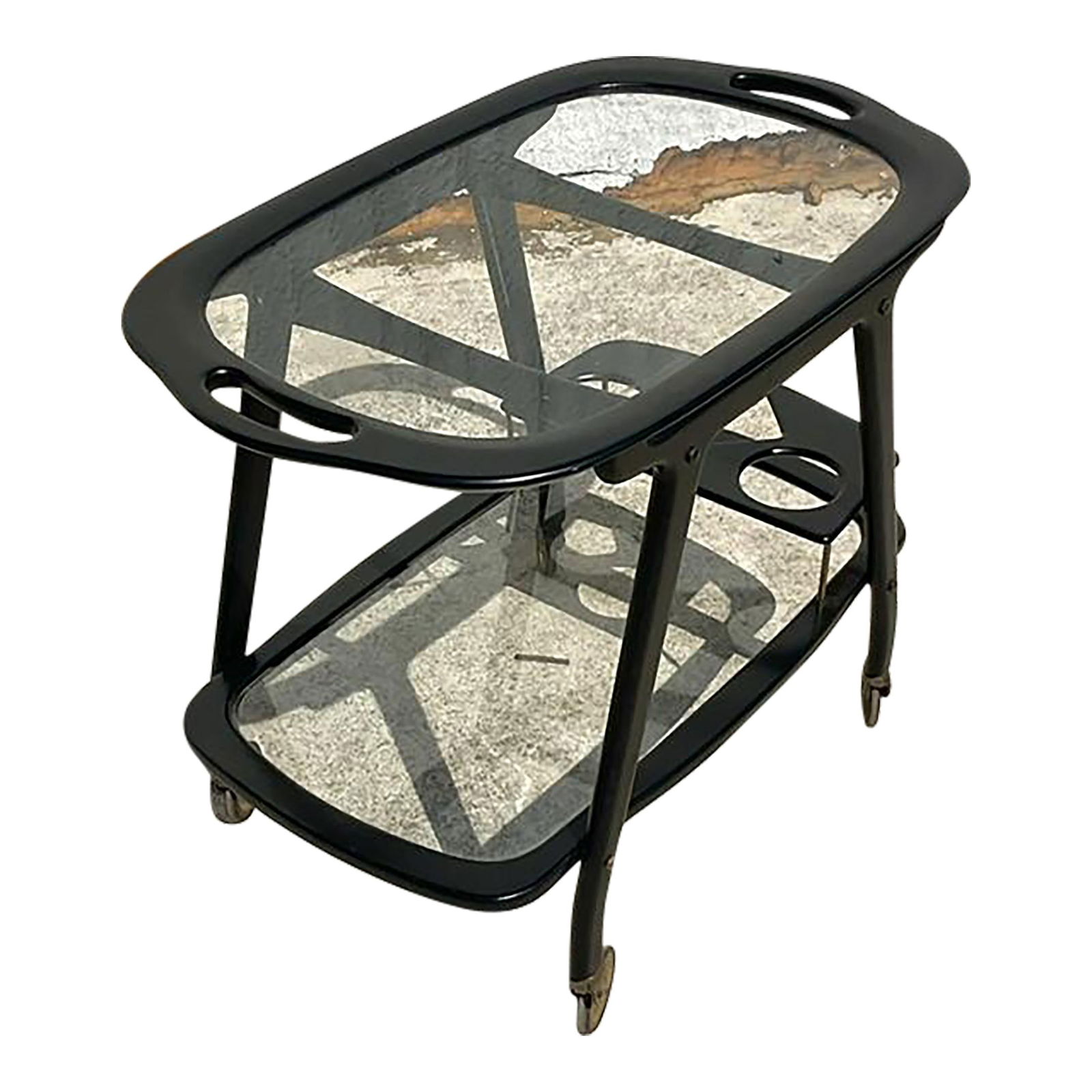 Vintage Italian Caesare Lacca Mid-Century Modern Bar Cart: Vintage Italian Caesare Lacca Mid-Century Modern Bar Cart Enhance your living space with this Vintage Italian Caesare Lacca Bar Cart, a stunning example of mid-century modern design. Featuring sleek l