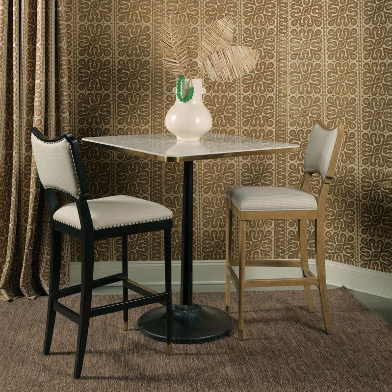 Woodbridge Sleek Black Linen Bar Stool 46H x 18W x 23D: Woodbridge Sleek Black Linen Bar Stool 46H x 18W x 23D Introducing the Sleek Powers Bar Stool, a stylish addition to any modern space. Upholstered in elegant black linen, this bar stool combines comfo