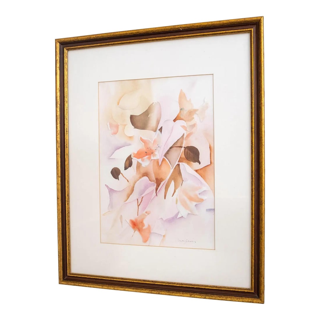 Signed 50 Year Old Abstract Floral Watercolor Art in Gold Frame (1 of 8)
