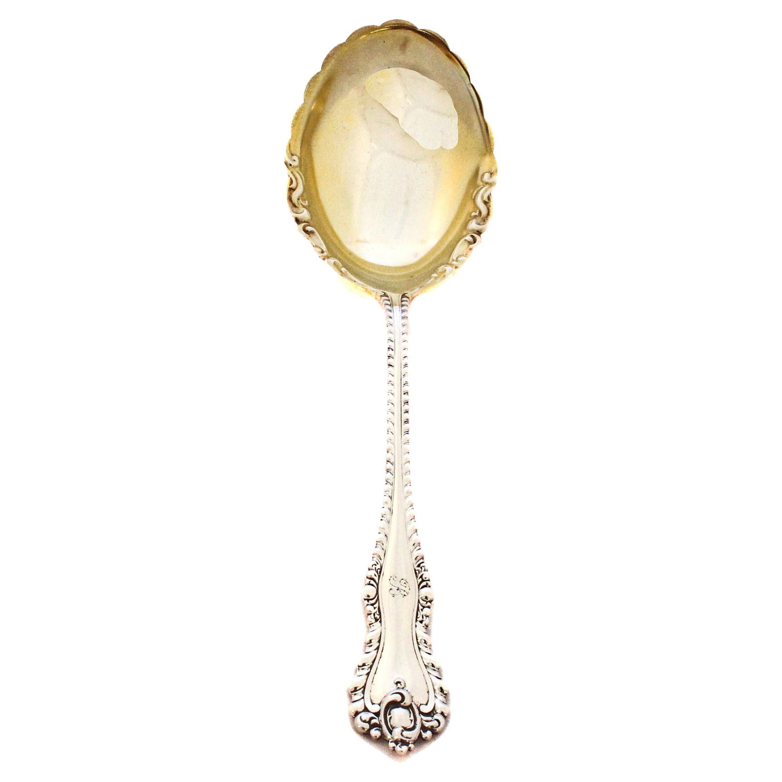 Dominick and Haff Mazarin Sterling Silver Serving Spoon 1893: Dominick and Haff Mazarin Sterling Silver Serving Spoon 1893 This exquisite sterling silver serving spoon, crafted by Dominick and Haff, features the elegant "Mazarin" pattern introduced in 1893. The