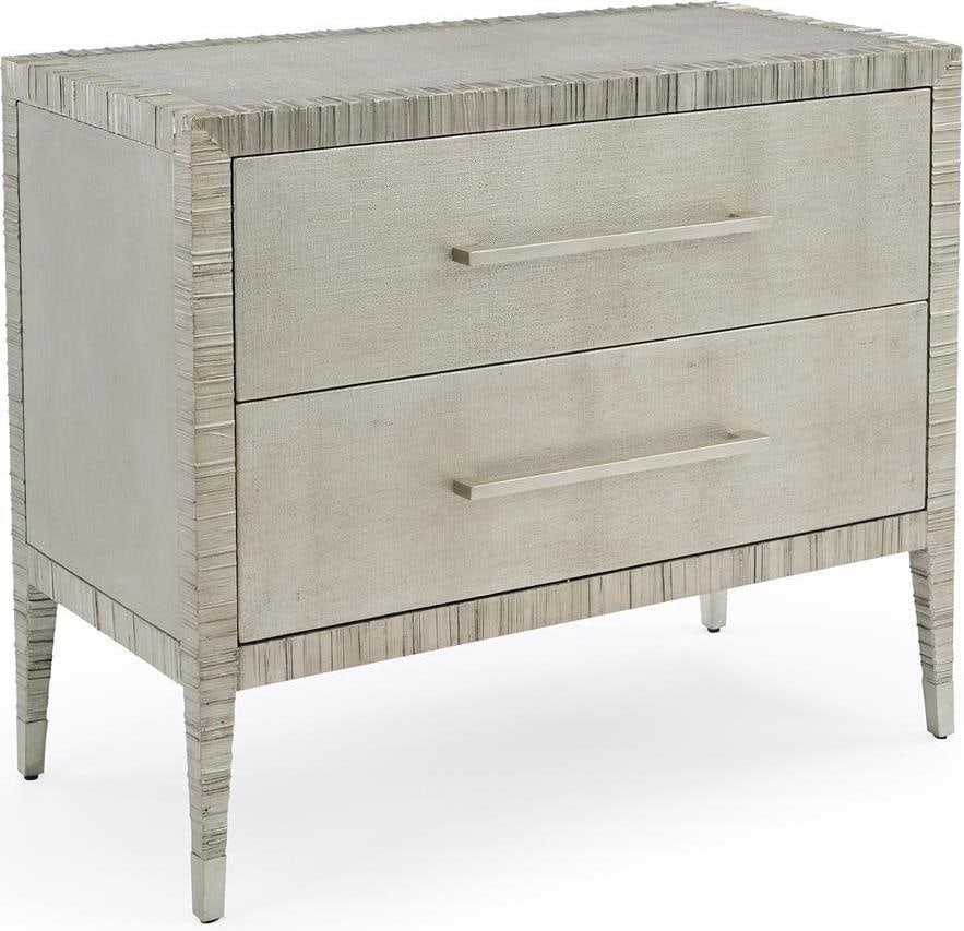 John-Richard Carraway Silver Nightstand Hollywood Regency Style: John-Richard Carraway Silver Nightstand Hollywood Regency Style Introducing the Hollywood Regency Carraway Silver Nightstand, a stunning blend of antique-inspired design and modern functionality. This