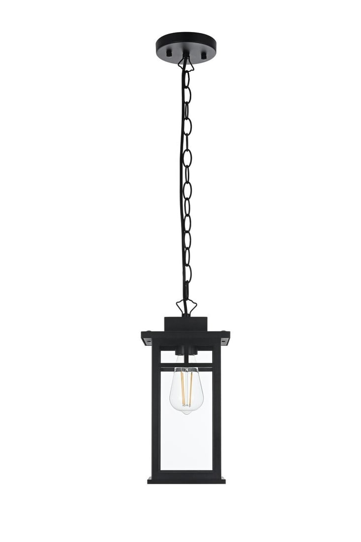 Mercer 1-Light Black Outdoor Hanging Lantern Chandelier: Mercer 1-Light Black Outdoor Hanging Lantern Chandelier Illuminate your outdoor spaces with this stylish black outdoor chandelier light fixture. Designed in a traditional style, this hanging lantern i