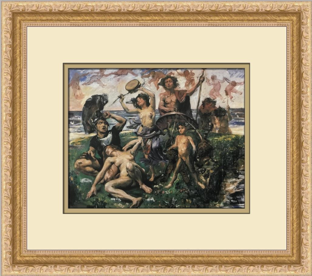 Lovis Corinth Ariadne of Naxos Framed Expressionist Print: Lovis Corinth Ariadne of Naxos Framed Expressionist Print This striking print titled "Ariadne of Naxos" is a creative work by Lovis Corinth, showcasing the artist's expressionist style. The piece is p