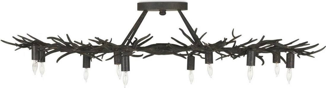 Currey Rustic Bronze Wrought Iron Semi-Flush Light Fixture 10 Bulb Dimmable: Currey Rustic Bronze Wrought Iron Semi-Flush Light Fixture 10 Bulb Dimmable Illuminate your space with this Rustic Bronze Semi-Flush Light Fixture, designed in an Organic Modern style. This fixture fe