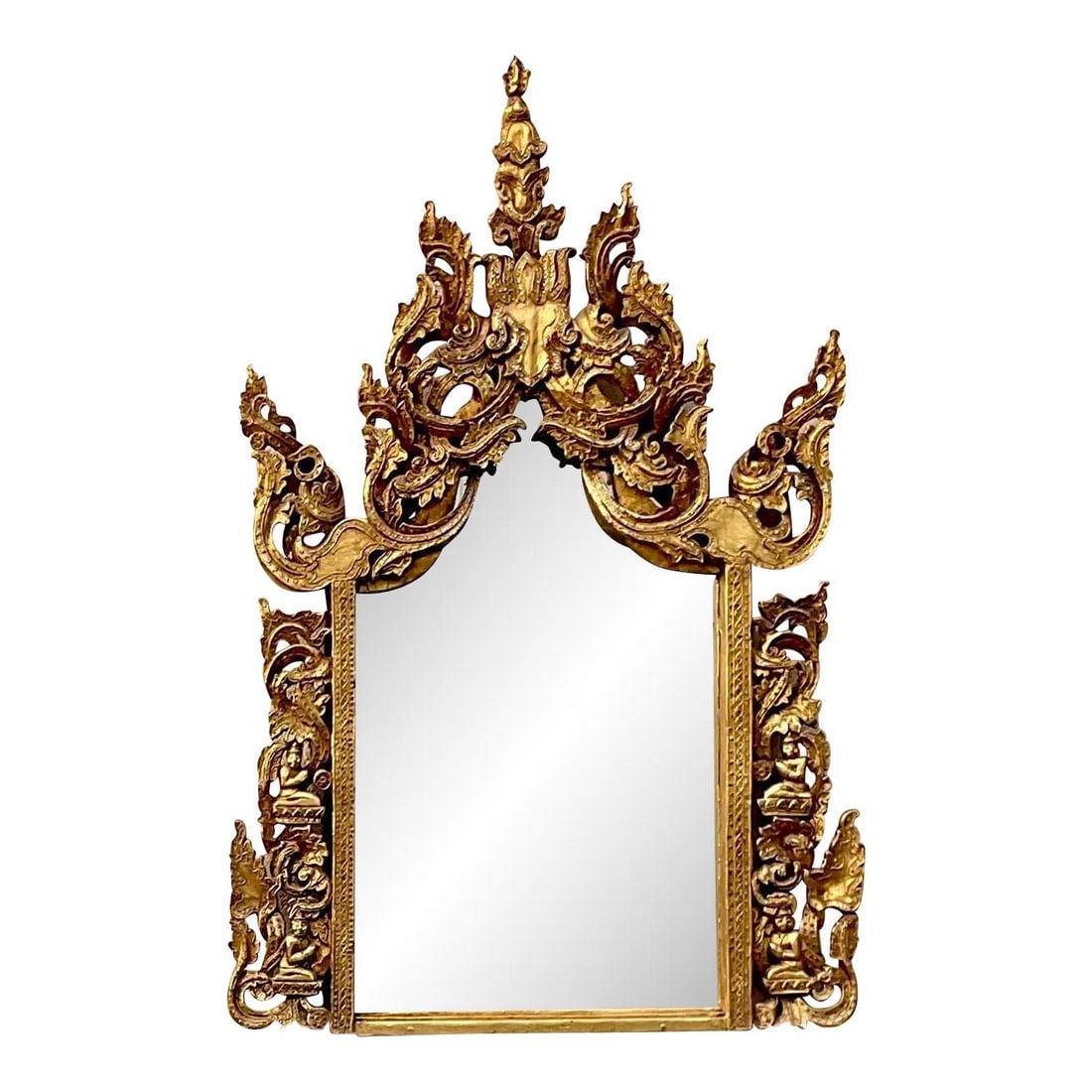 Vintage Boho Gilt Temple Wall Mirror 37.5x58.5 Palm Beach Estate: Vintage Boho Gilt Temple Wall Mirror 37.5x58.5 Palm Beach Estate Transform your space with this stunning vintage Boho wall mirror, showcasing a chic Temple design in a vibrant gilt finish. The mirror