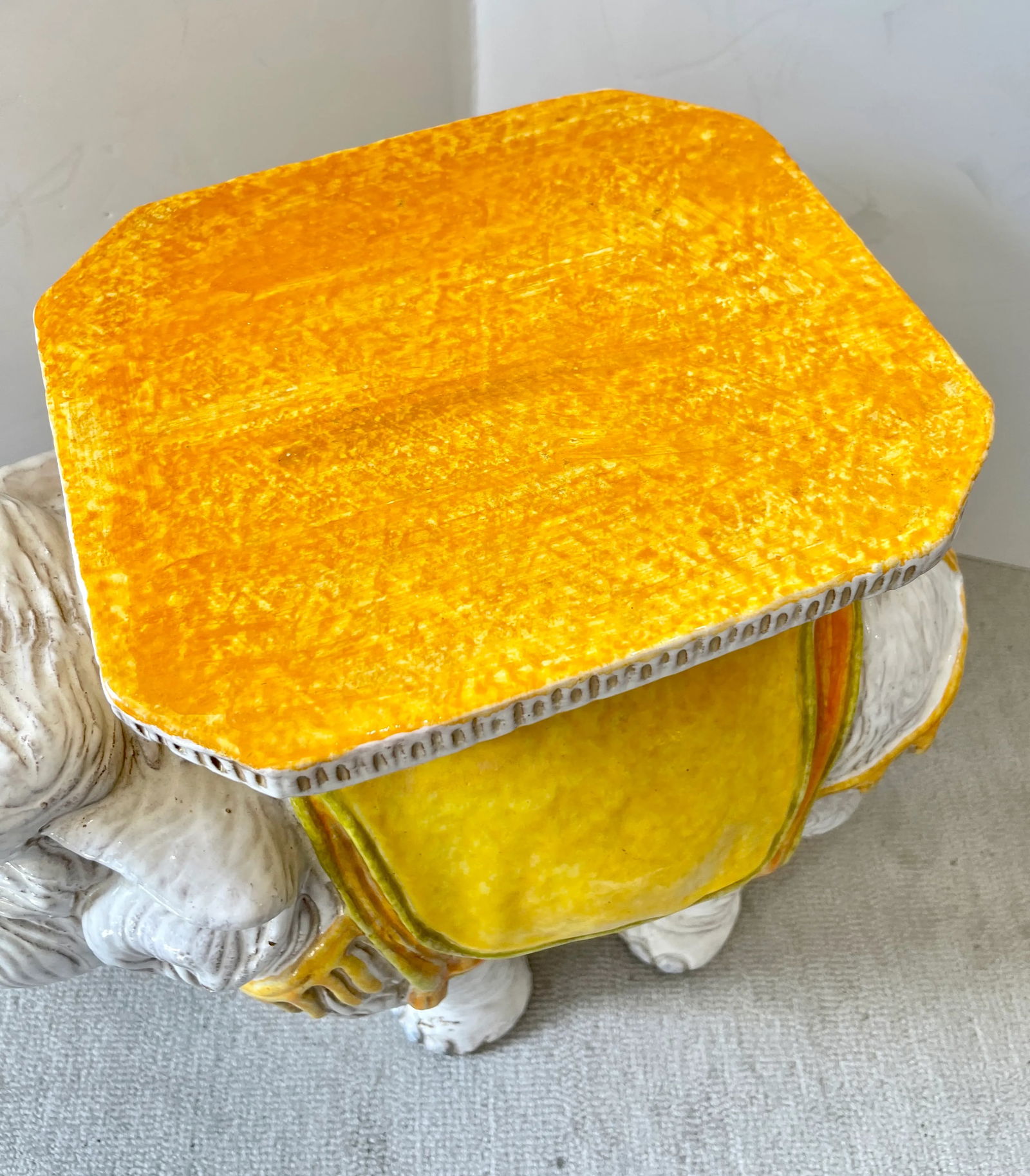 Vintage 1950s Italian Glazed Terracotta Elephant Garden Seat - 3