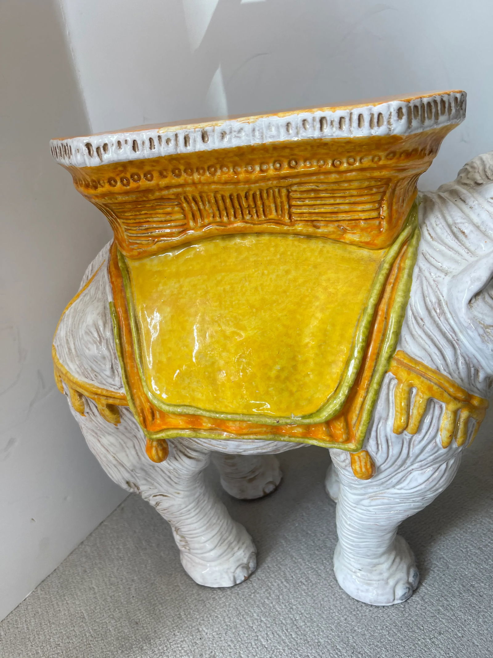 Vintage 1950s Italian Glazed Terracotta Elephant Garden Seat - 4