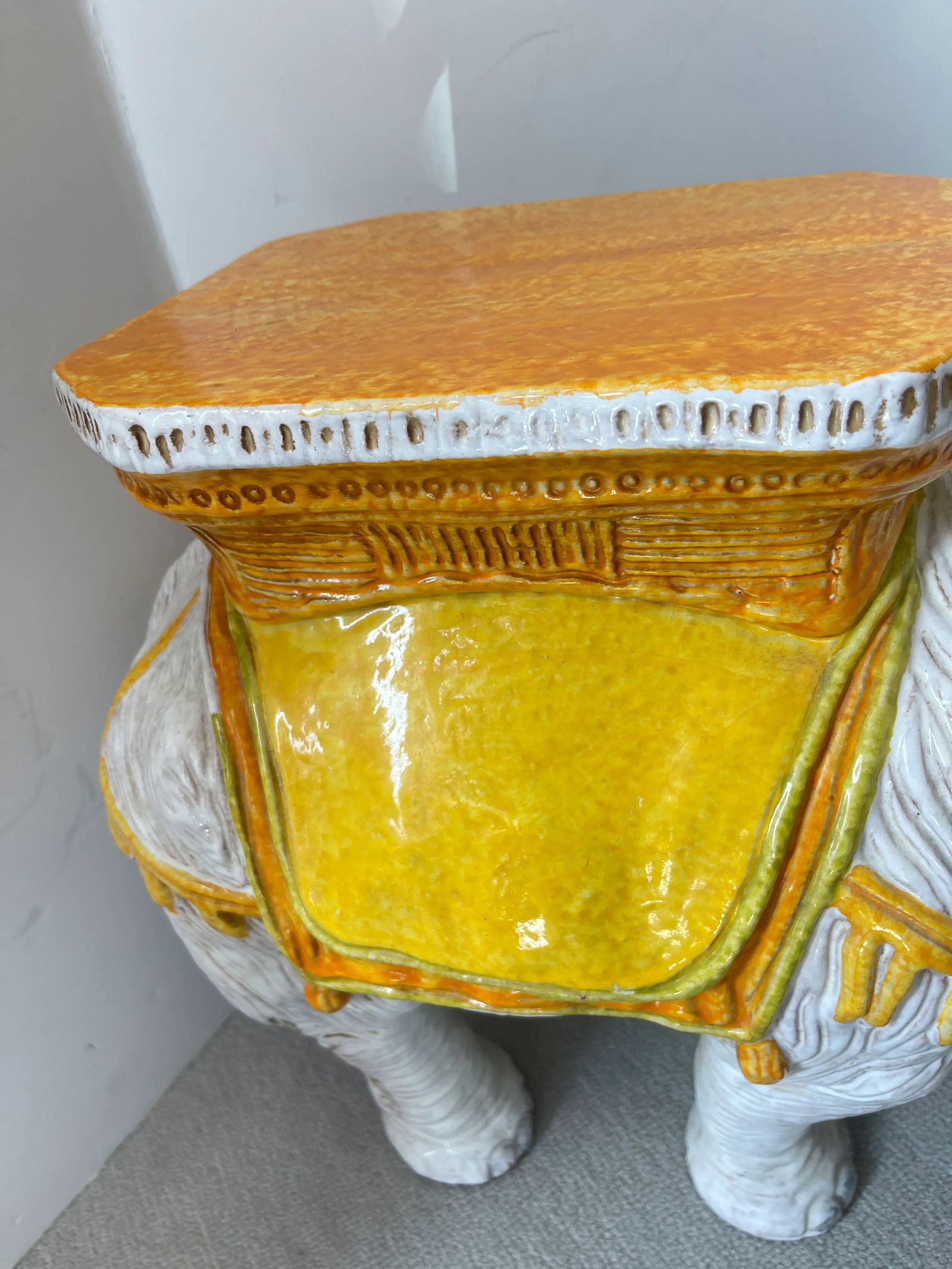 Vintage 1950s Italian Glazed Terracotta Elephant Garden Seat - 5