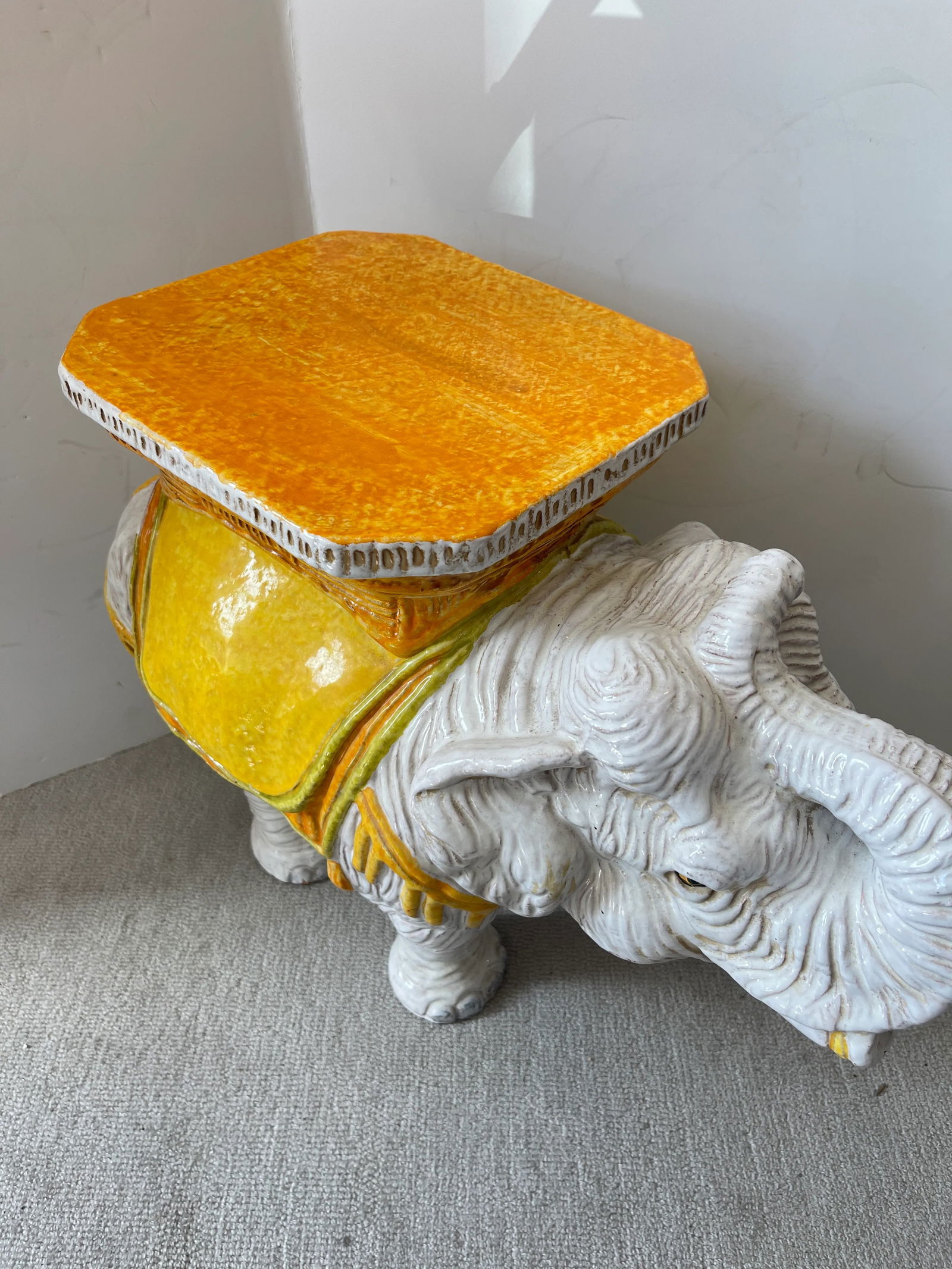 Vintage 1950s Italian Glazed Terracotta Elephant Garden Seat - 6