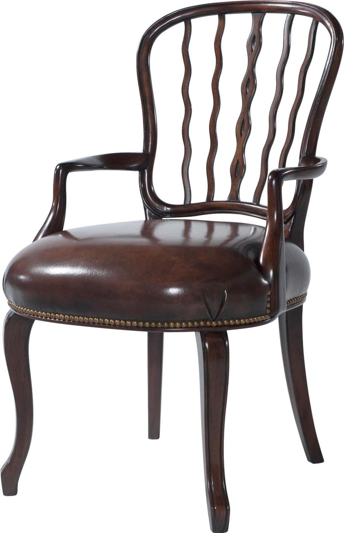 Georgian Style Mahogany Armchair by Theodore Alexander: Georgian Style Mahogany Armchair by Theodore Alexander Introducing the Elegant Georgian Mahogany Armchair, a stunning piece crafted in the style of antique furniture. This armchair is designed with mo