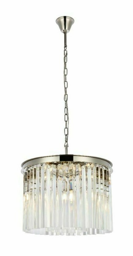 Sydney 6-Light Crystal Chandelier Polished Nickel 20-Inch Pendant: Sydney 6-Light Crystal Chandelier Polished Nickel 20-Inch Pendant Illuminate your space with this stunning Crystal Chandelier Light Fixture, designed to enhance modern interiors. The chandelier featur