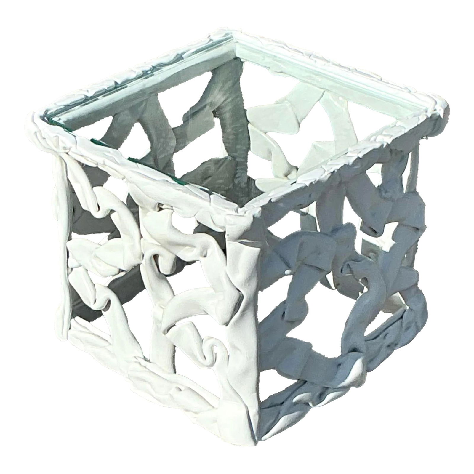 Vintage Boho Ribbons Side Table by Tony Duquette Off-White: Vintage Boho Ribbons Side Table by Tony Duquette Off-White Elevate your space with this vintage boho ribbons side table, inspired by the iconic design of Tony Duquette. This piece showcases an intrica