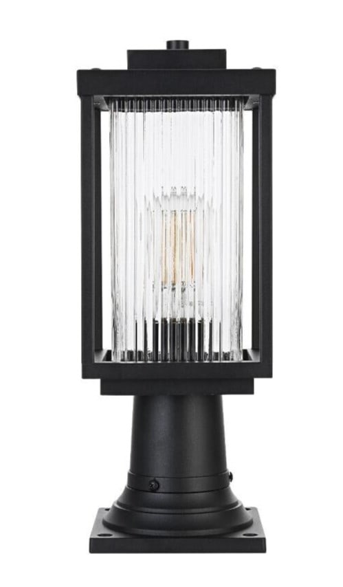 Ludlow 16.5 Inch Black Outdoor Pole Light with Reeded Glass: Ludlow 16.5 Inch Black Outdoor Pole Light with Reeded Glass Illuminate your outdoor spaces with this stylish 16.5-inch high Black Outdoor Pole Light. Crafted from durable iron and featuring elegant re