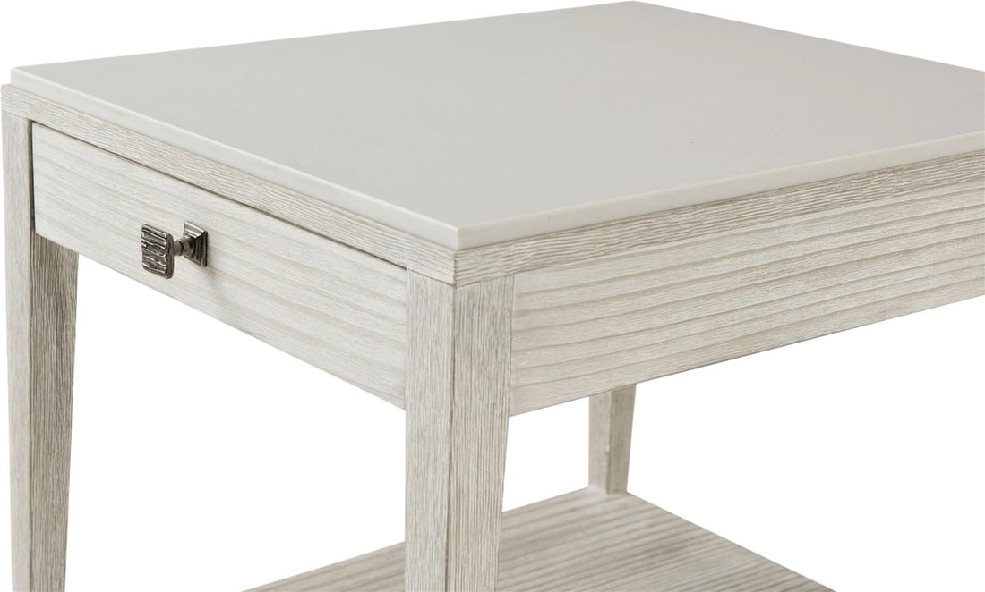 Theodore Alexander Sea Salt Marble Pine Side Table 24H 22W 26D: Theodore Alexander Sea Salt Marble Pine Side Table 24H 22W 26D Elevate your living space with this stylish side table that combines modern design with natural elements. Featuring a unique blend of alu