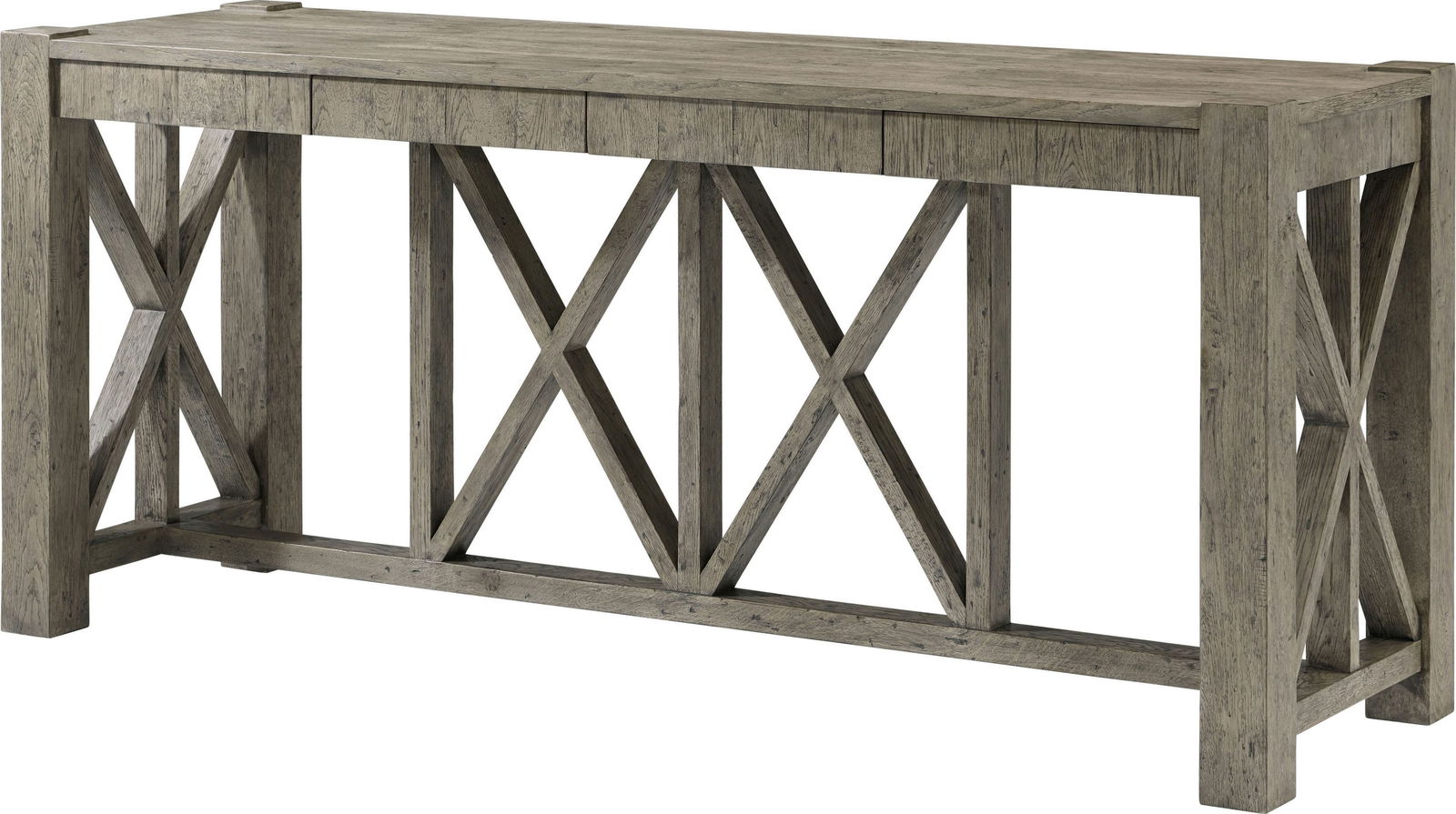 Theodore Alexander Rustic Oak Bar Console with Soft-Closing Drawers: Theodore Alexander Rustic Oak Bar Console with Soft-Closing Drawers Introducing the Elegant Bar Console from Theodore Alexander, a stunning addition to your home decor. This exquisite piece features a