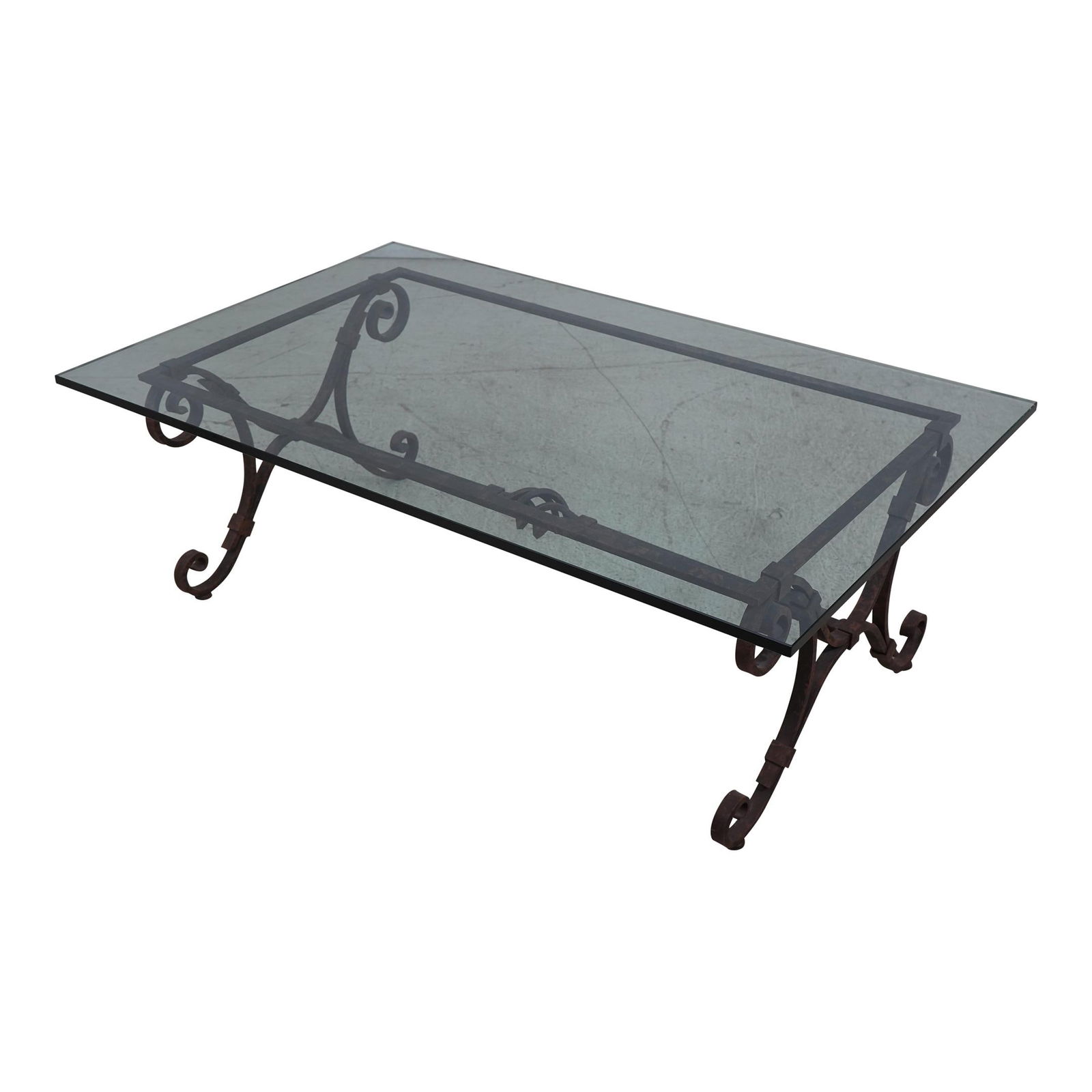 Vintage Iron Base Thick Glass Top Coffee Table: Vintage Iron Base Thick Glass Top Coffee Table This elegant Iron Base Glass Top Coffee Cocktail Table combines timeless design with high-quality craftsmanship. Featuring a thick glass top and a sturdy