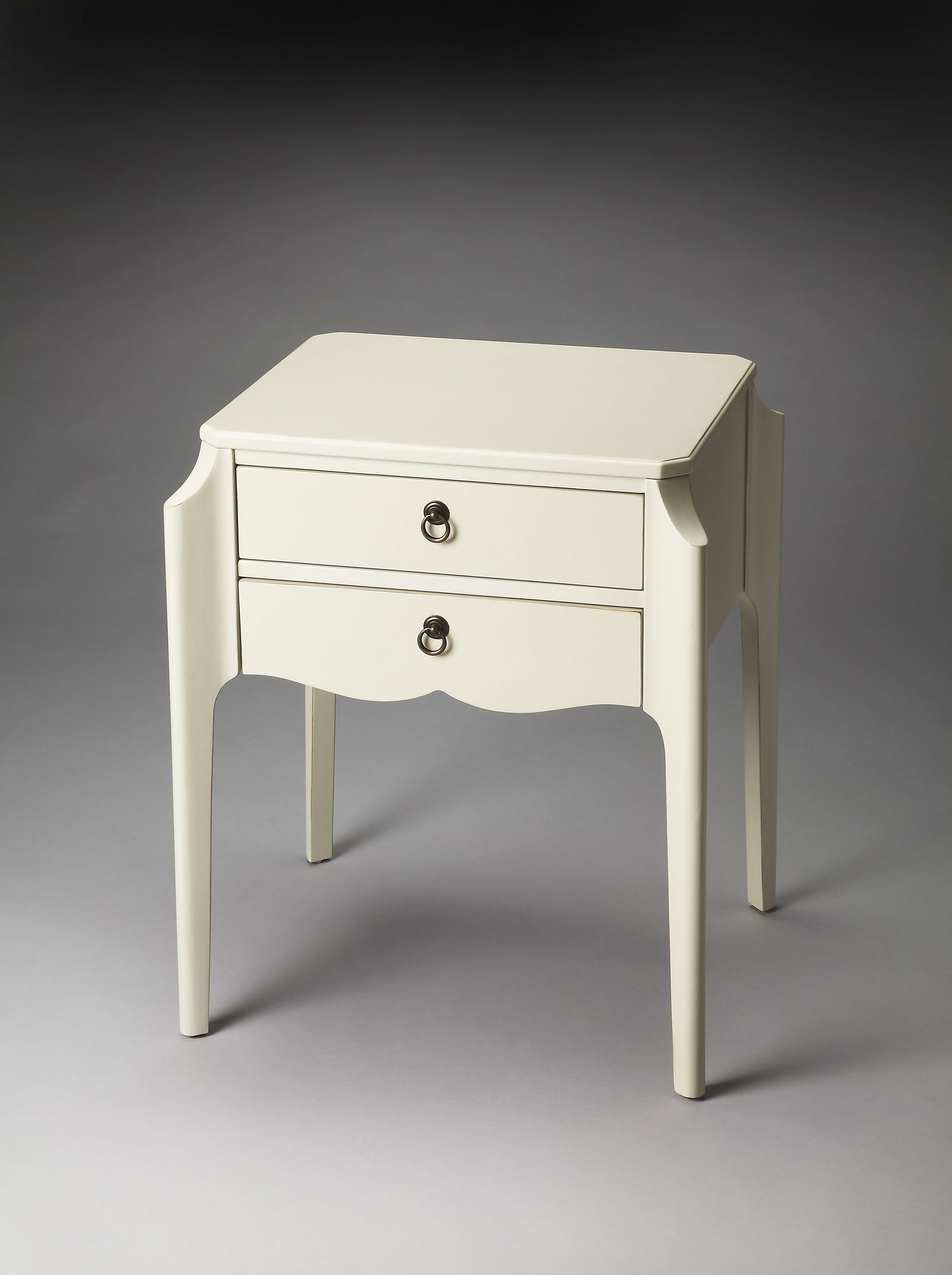 Butler Wilshire Glossy White Accent Table 27H 22W 18D: Butler Wilshire Glossy White Accent Table 27H 22W 18D Introducing the Elegant Bedroom Office Wilshire Accent Table, a perfect blend of style and functionality. This transitional-style table is crafted