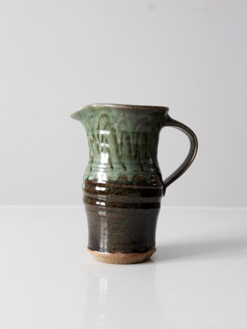 Handcrafted Vintage Studio Pottery Pitcher with Brown Green Glaze (1 of 13)