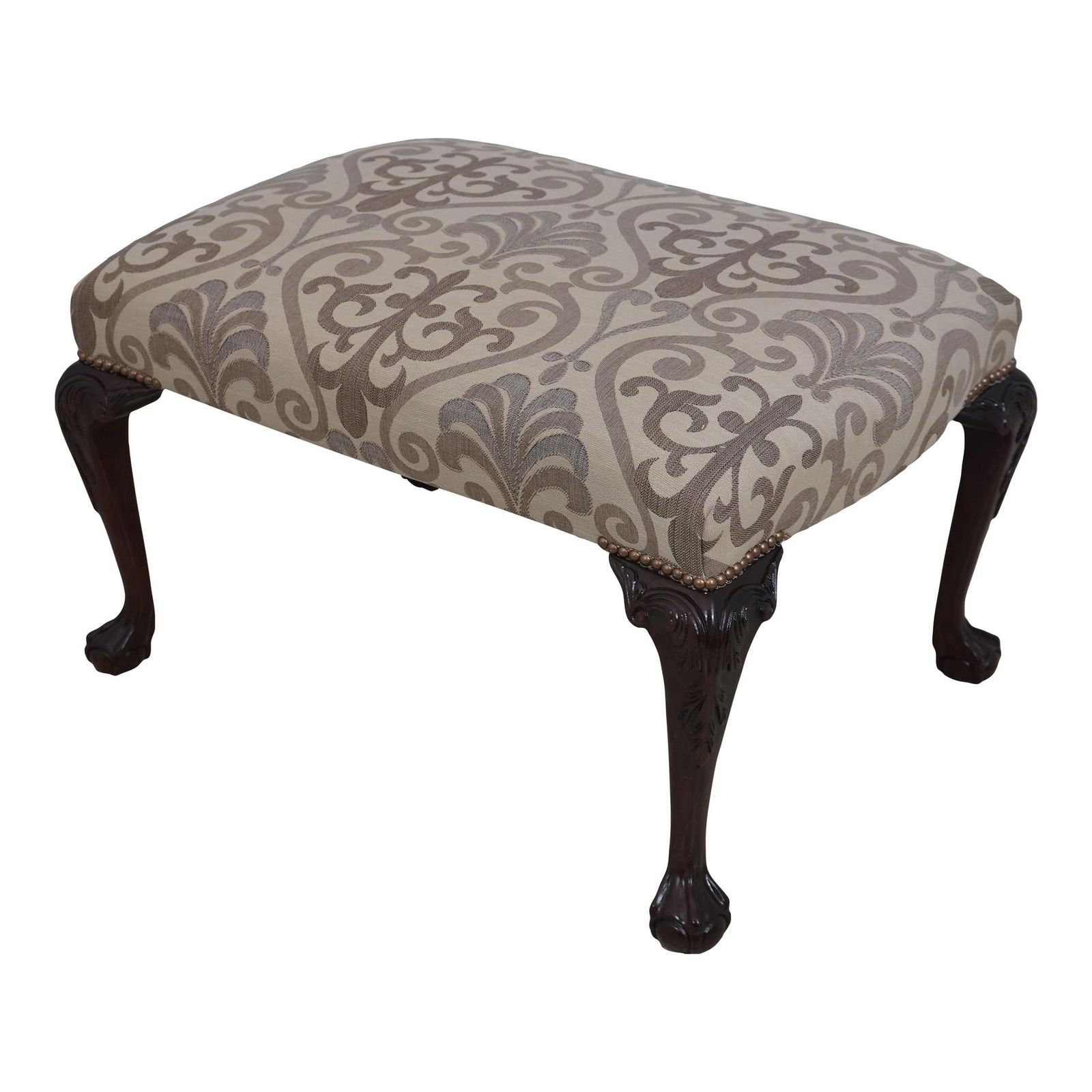 Chippendale Mahogany Ottoman with New Damask Upholstery (1 of 10)