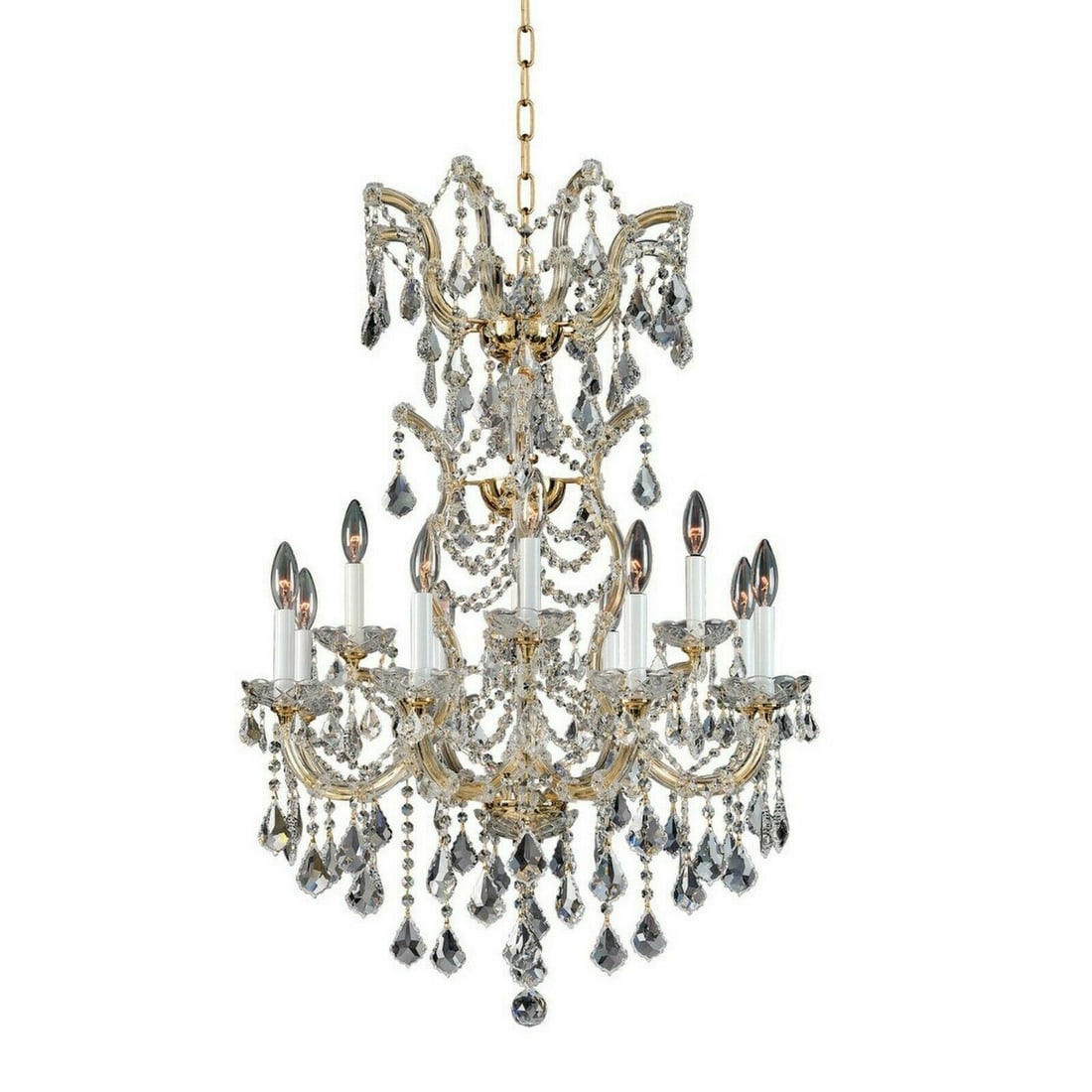 Artistry Alexandria 12-Light Gold Chandelier with Asfour Crystals 38in: Artistry Alexandria 12-Light Gold Chandelier with Asfour Crystals 38in Elevate your space with the stunning Asfour Crystal Chandelier, featuring 12 lights that beautifully illuminate any dining room,