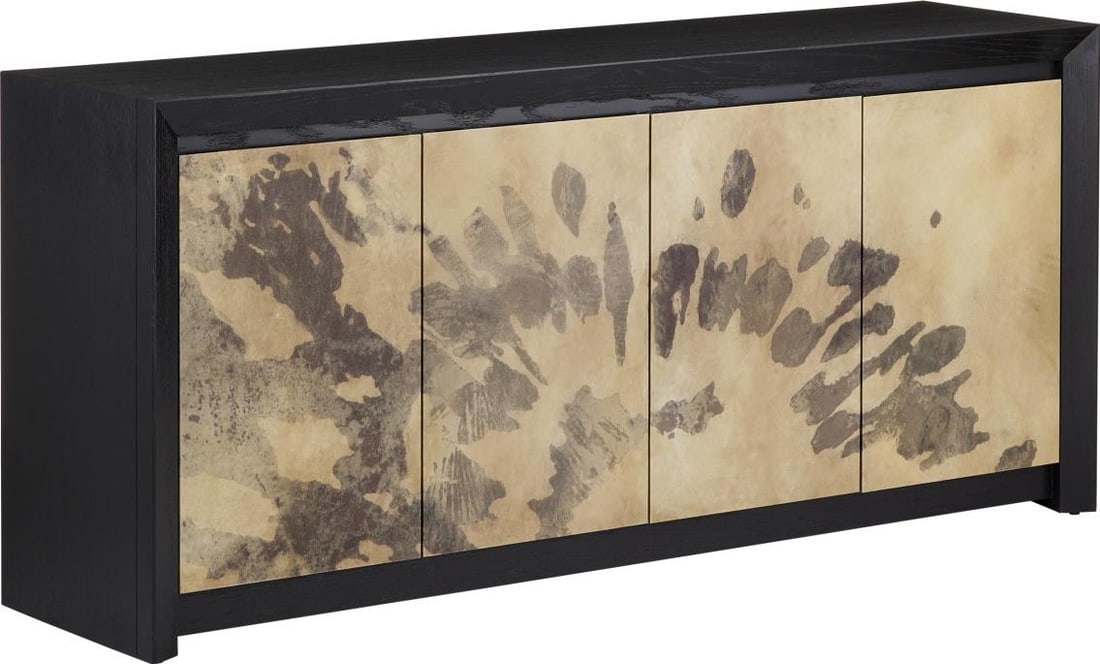 Currey Karlson Credenza Regency Style Caviar Black Finish 8 Shelves: Currey Karlson Credenza Regency Style Caviar Black Finish 8 Shelves Introducing the Karlson Credenza, a stunning piece that combines functionality with elegant design. Featuring eight spacious shelves