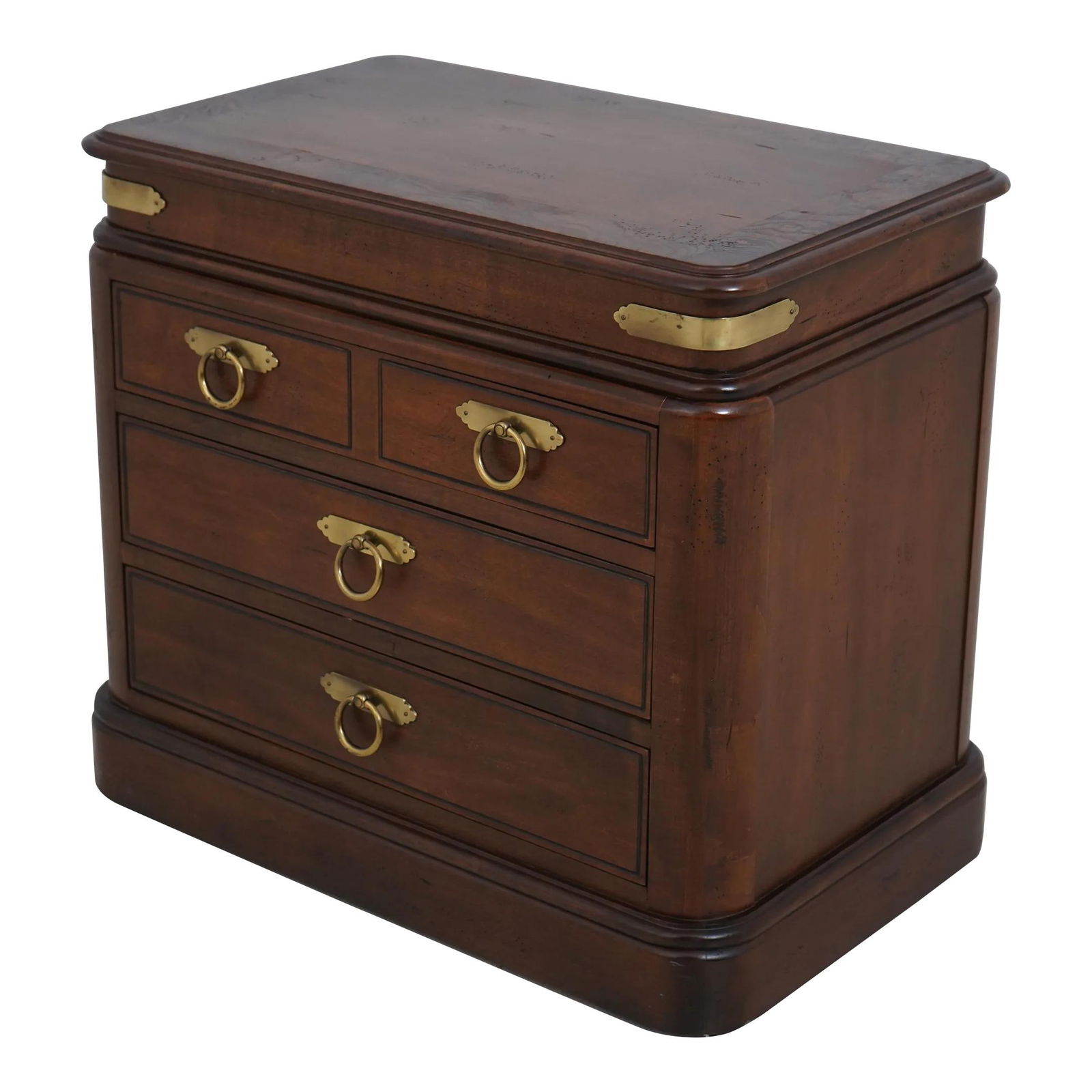 Sherrill Modern Nightstand with 3 Drawers Walnut Finish Brass Hardware: Sherrill Modern Nightstand with 3 Drawers Walnut Finish Brass Hardware Enhance your space with this modern design nightstand accent chest featuring three spacious drawers. Crafted from walnut, it show