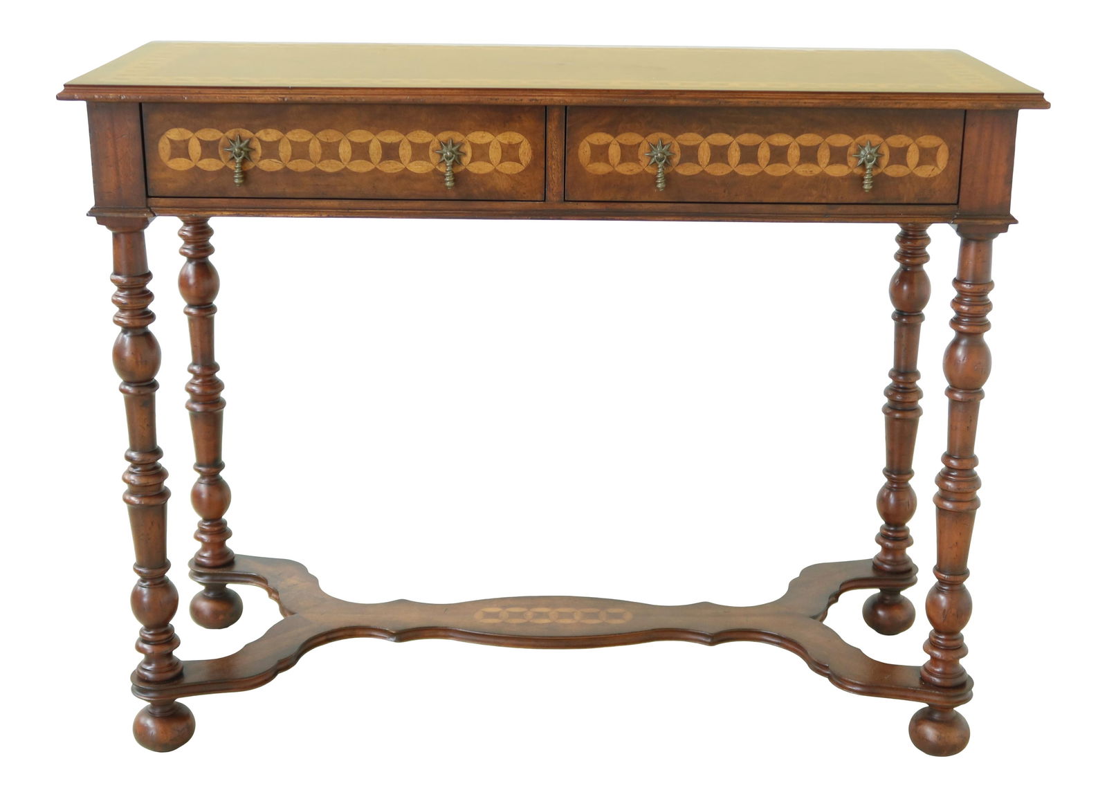 Langton Collection Model 492016 Inlaid Walnut Sofa Table: Langton Collection Model 492016 Inlaid Walnut Sofa Table This exquisite sofa table from the Langton Collection by Jonathan Charles showcases a stunning walnut finish with intricate inlays that epitomi
