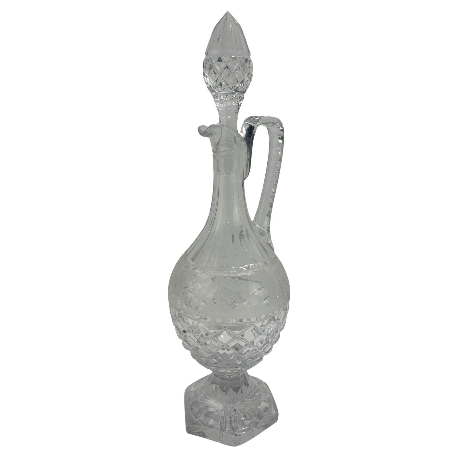 Val Saint-Lambert Crystal Claret Ewer with Wheel-Engraved Game Frieze: Val Saint-Lambert Crystal Claret Ewer with Wheel-Engraved Game Frieze This exquisite Crystal Claret Ewer, possibly from Val Saint-Lambert, showcases the elegance of early 20th-century design. Standing
