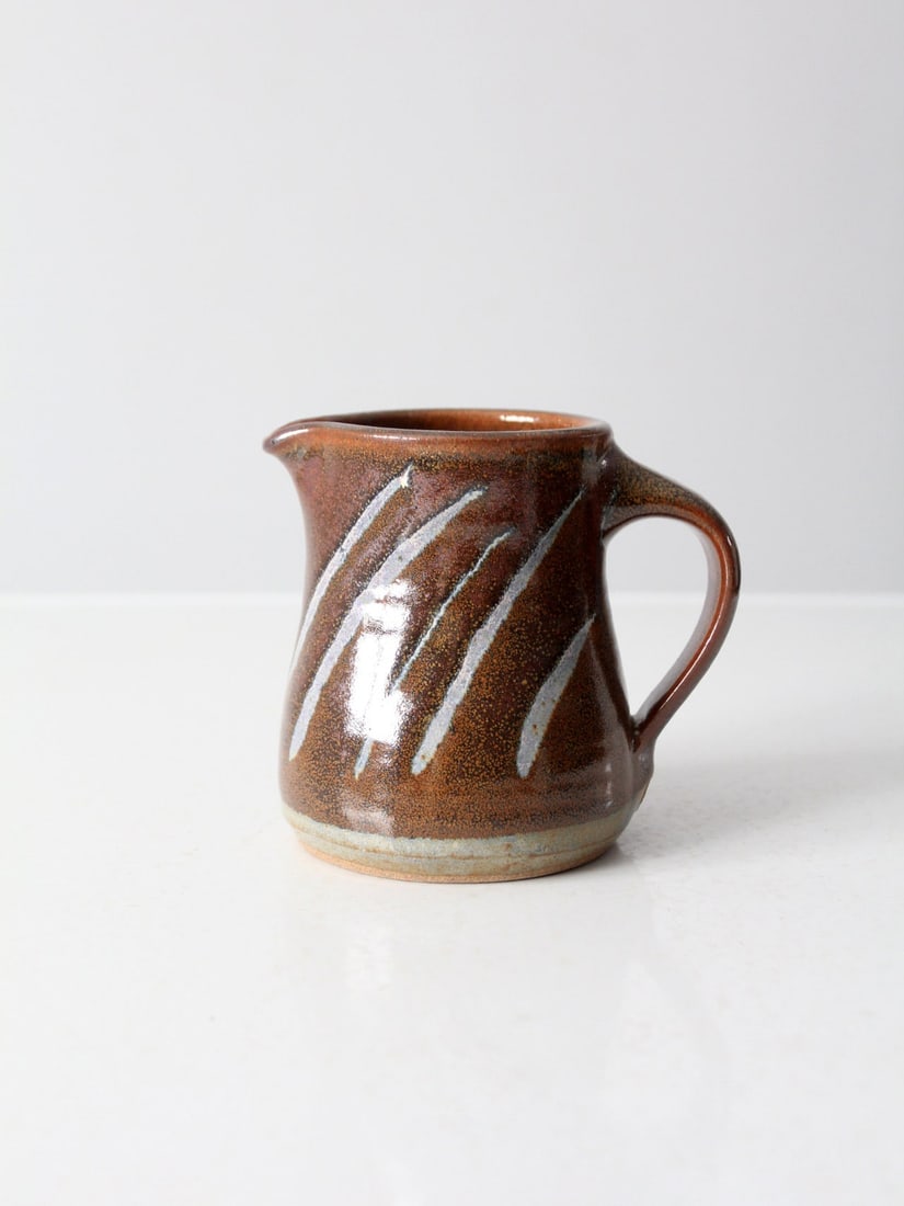 Signed Vintage Studio Pottery Ewer with Russet Brown Glaze (1 of 12)