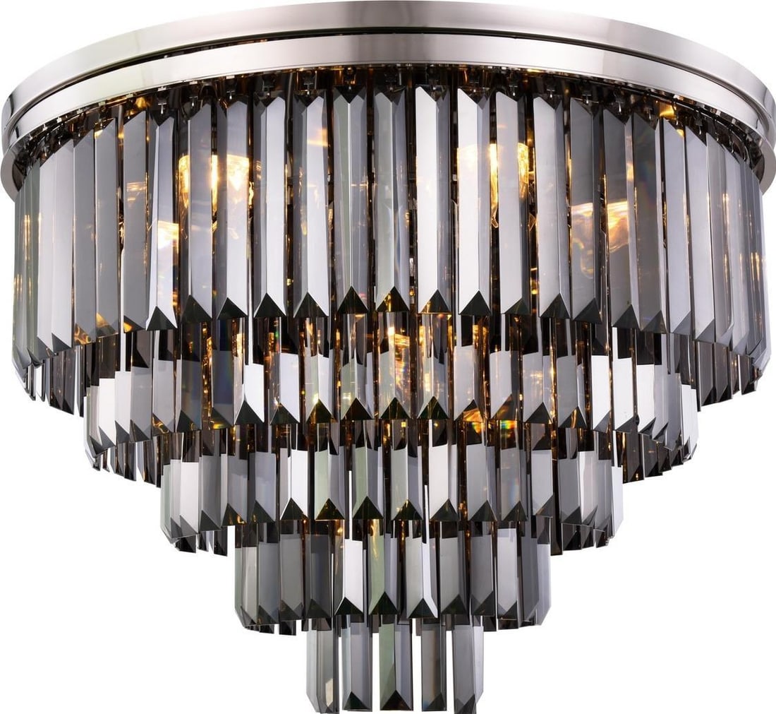 Elegant Sydney Crystal Flush-Mount Light Polished Nickel 21H 32W 32D: Elegant Sydney Crystal Flush-Mount Light Polished Nickel 21H 32W 32D Illuminate your space with the Sydney Crystal Ceiling Light, a stunning flush-mount fixture that combines elegance with modern desi