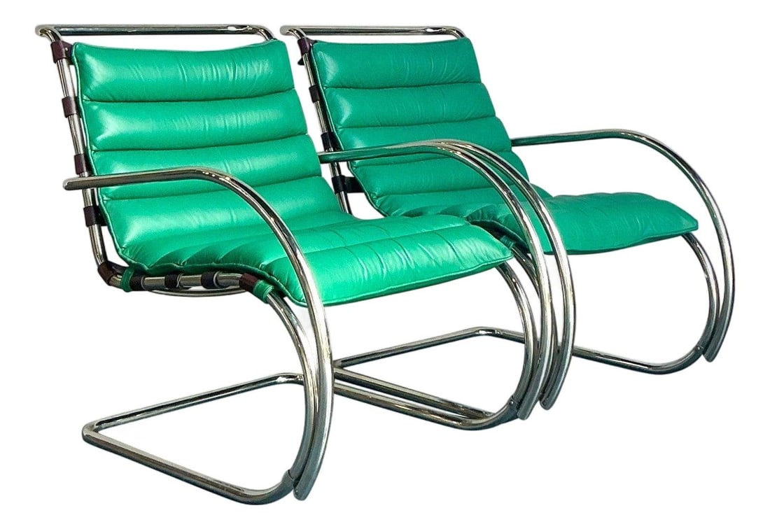 Vintage Mies Van Der Rohe MR20 Lounge Chairs Geoffrey Beene Estate Pair: Vintage Mies Van Der Rohe MR20 Lounge Chairs Geoffrey Beene Estate Pair Discover a remarkable pair of MR20 lounge chairs designed by the renowned Ludwig Mies van der Rohe for Knoll, directly sourced f